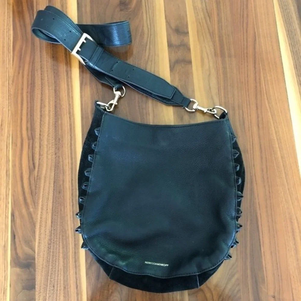 Rebecca Minkoff Lima Hobo Black Suede‎ Leather Crossbody Bag without Fringe